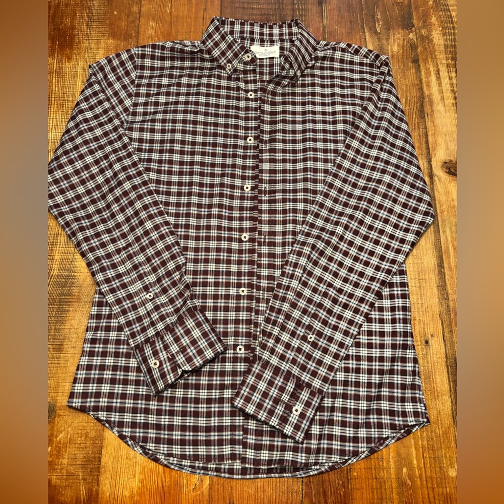 Men's Casual Checkered Shirt - Burgundy and White